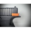 SBGW ResetClip fully seated at the rear of a Glock slide, side view 